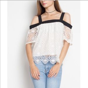 Black & White cold shoulder lace top